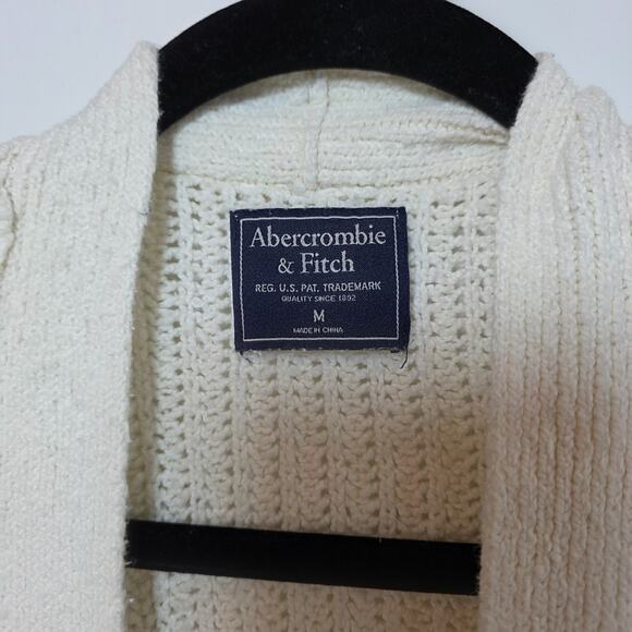 Abercrombie & Fitch Chunky Knit Open Long Cardigan Sweater Pockets Womens Medium - Picture 7 of 8
